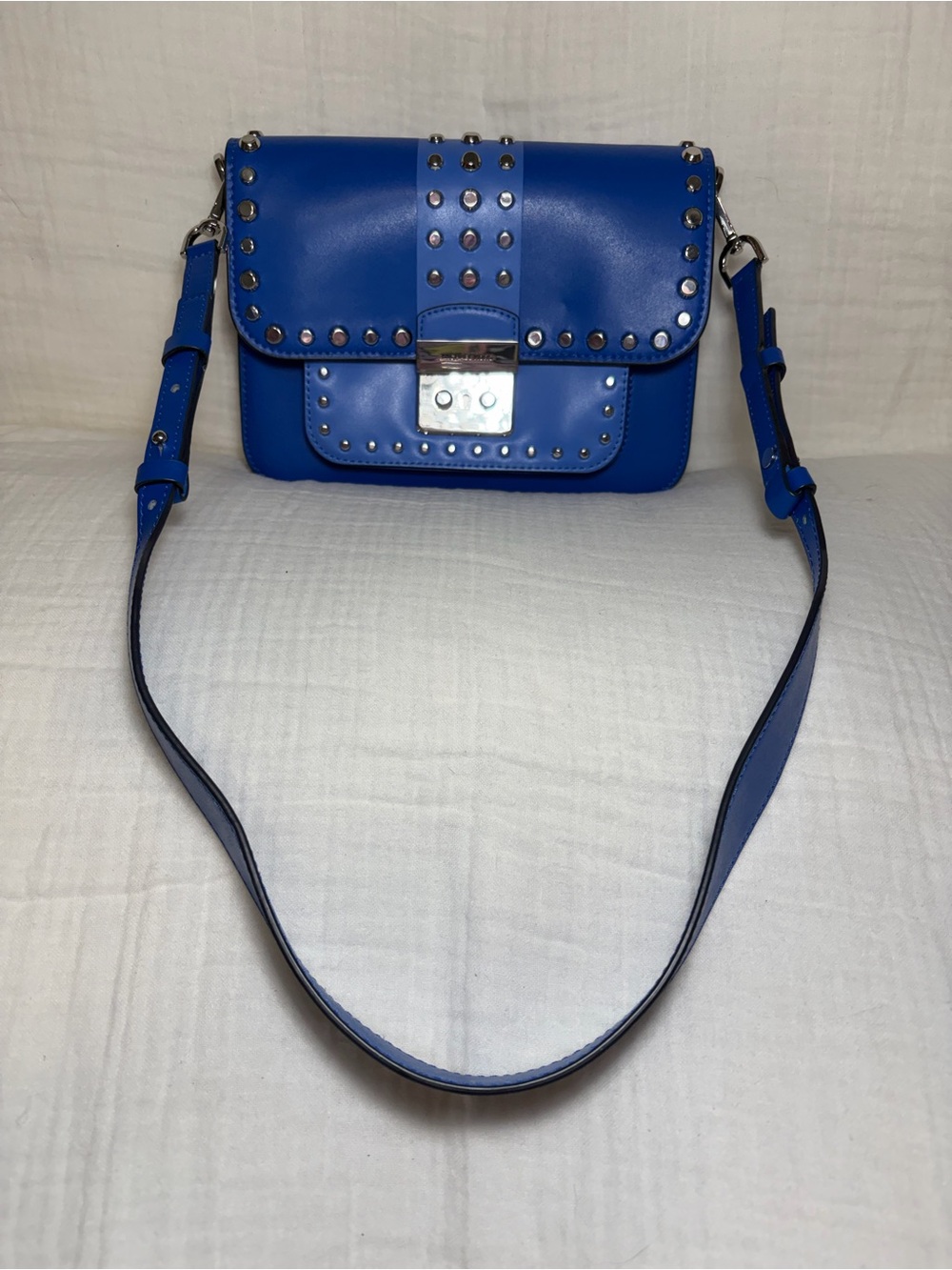 Michael Kors Sloan Editor Studded Blue Leather Shoulder Bag